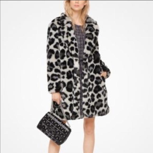 Michael Kors Women's Animal Print Faux Fur Coat Red Size Small